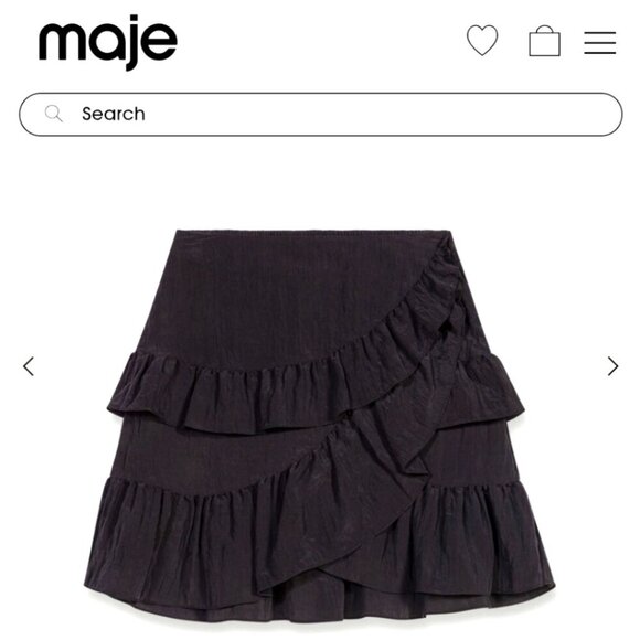 Maje Paris Black Ruffled Frill Mini Skirt with side Zip - size 34 NWT - Picture 1 of 8